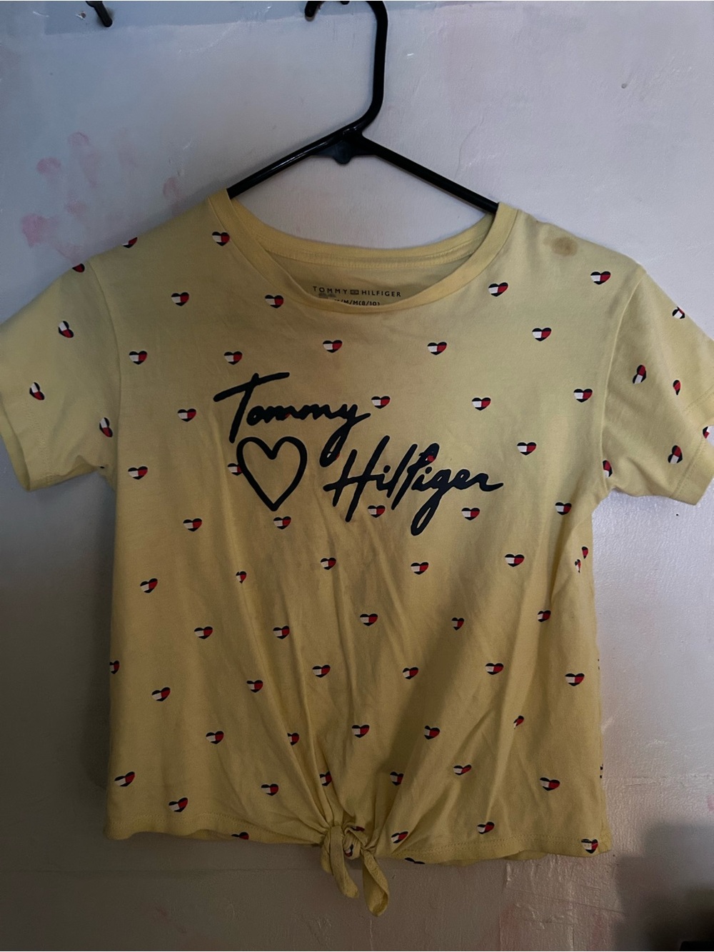 Tommy Hilfiger Yellow Heart Logo Tie-Front Crop Tee